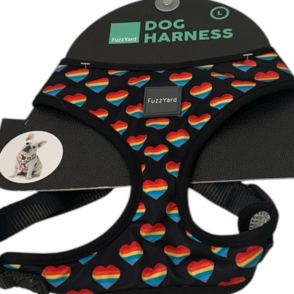 Fuzzyard Dog Harness Size Large NWT Rainbow Hearts Pride Black Pet Puppy Gift
